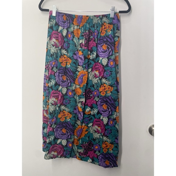 Dresses & Skirts - Vintage Multicolor Tropical Floral Midi Skirt Size Small Made in USA Sharon
